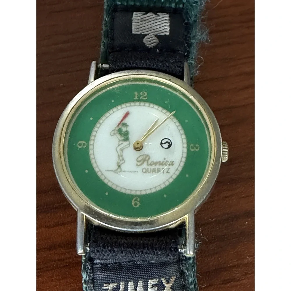 Vintage Ronica Sports Watch Baseball Design With Timex Green Sport Band